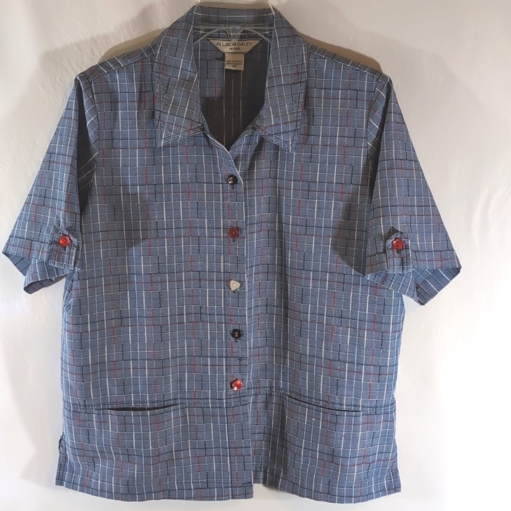 Allison Daley Red White Blue Short Sleeve Shirt Blouse Size 12P